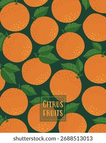 Ilustración de un fondo botánico con varias naranjas y hojas, con espacio para texto de copia. Ideal para Anuncios, cubiertas, tarjetas de felicitación, invitaciones, carteles y otras Plantillas de diseño