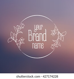 Illustration with botanical elements on blurred background. Vector logo or label.