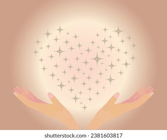 Illustration of both hands holding the heart of a star wrapped in warm light