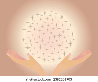 Illustration of both hands holding the heart of a star wrapped in warm light