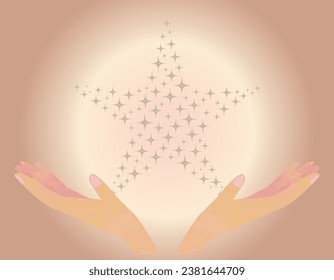Illustration of both hands holding a star wrapped in warm light