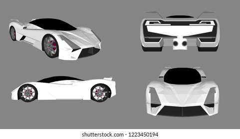 Illustration, both old and new sports cars, Vector 3D with white background.