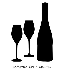 Illustration of a botle with champagne glasses vector icon