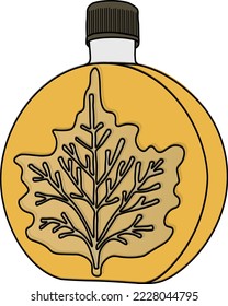 illustration of botlle with golden maple syrup