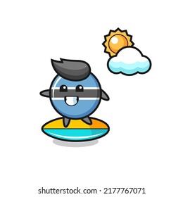 Illustration of botswana flag badge cartoon do surfing on the beach , cute style design for t shirt, sticker, logo element