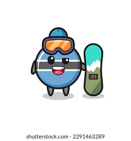 Illustration of botswana flag badge character with snowboarding style , cute style design for t shirt, sticker, logo element