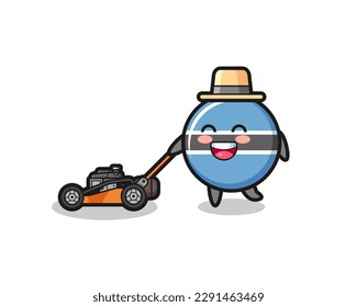 illustration of the botswana flag badge character using lawn mower , cute style design for t shirt, sticker, logo element