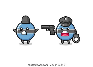 ilustración del ladrón de la bandera botswana con la pose de las manos arriba atrapada por la policía, diseño de estilo lindo para camiseta, pegatina, elemento logo