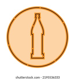 Illustration of bottle of beer in flat style in form of thin lines. In the form of background is circle of color drinks. Isolated object design beverage. Simple icon for restaurant, pub, party. Vector