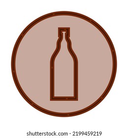 Illustration of bottle of brandy in flat style in form of thin lines. In the form of background is circle of color drinks. Isolated object design beverage. Simple icon for restaurant, pub, party.