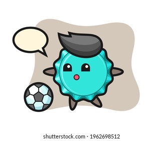 Illustration of bottle cap cartoon is playing soccer, cute style design for t shirt, sticker, logo element