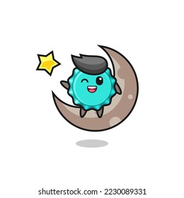 illustration of bottle cap cartoon sitting on the half moon , cute style design for t shirt, sticker, logo element