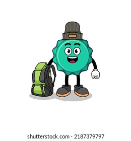 Illustration of bottle cap mascot as a hiker , character design
