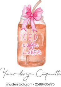 Illustration with a bottle of coffee and a bow.
Vector graphics are suitable for decorating any design.
