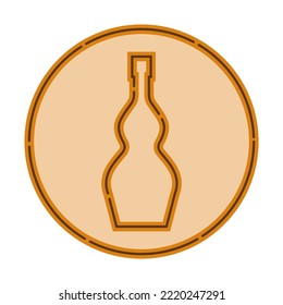 Illustration of bottle of cognac in flat style in form of thin lines. In the form of background is circle of color drinks. Isolated object design beverage. Simple icon for restaurant, pub, party.