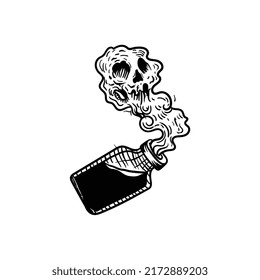 illustration of a bottle emitting smoke, can be used as a logo, mascot, etc.