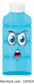 Illustration einer Flasche mit einem Gesicht auf weißem Hintergrund