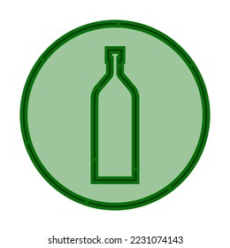 Ilustración de la botella de ginebra en forma plana en forma de líneas delgadas. En forma de fondo, hay un círculo de bebidas a color. Bebida de diseño de objetos aislados. Un icono sencillo para el restaurante, el pub, la fiesta. Vector.