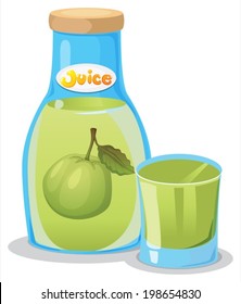 Illustration of a bottle of guava juice on a white background