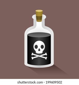 Illustration of a bottle labelled with a skull and crossbones, indicating poison. Eps 8.