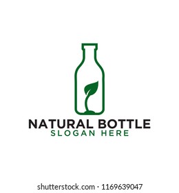 Illustration of bottle and leaf logo design template vector