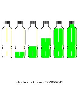 Illustration of a bottle with a lid from empty to full