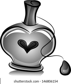Illustration of Bottle of Perfume with Ball Spray in Black and White