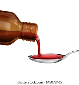 illustration of bottle pouring medicine syrup in spoon