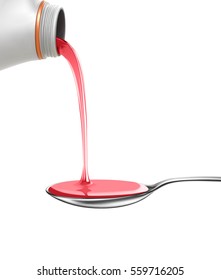 Illustration Of Bottle Pouring Medicine Syrup In Spoon