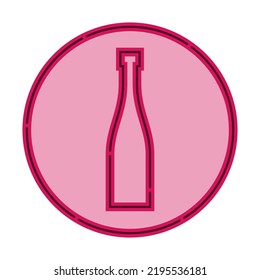 Illustration of bottle of red wine in flat style in form of thin lines. In the form of background is circle of color drinks. Isolated object design beverage. Simple icon for restaurant, pub, party.