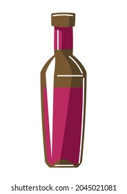 Illustration of bottle with red wine. Icon for bars and restaurants.