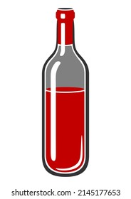 Illustration of bottle with red wine. Image for restaurants and bars.