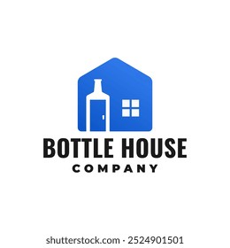 illustration of a bottle silhouette in a house. good for food and beverages business logo.