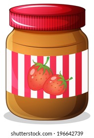 Illustration of a bottle of strawberry jam on a white background