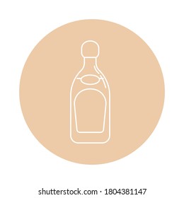 Illustration of bottle of tequila in flat style in form of thin lines. In the form of background is circle of color drinks. Isolated object design beverage. Simple icon for restaurant, pub, party.
