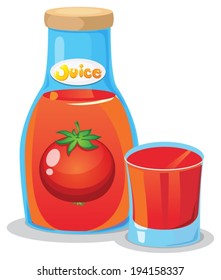 Illustration of a bottle of tomato juice on a white background