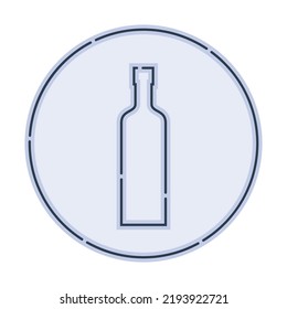 Illustration of bottle of vodka in flat style in form of thin lines. In the form of background is circle of color drinks. Vector isolated object design beverage. Simple icon for restaurant, pub, party