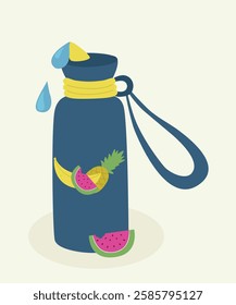 Illustration Bottle and Water Drop at Fruit Pattern