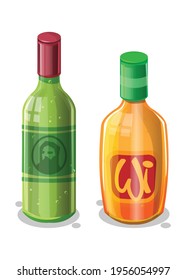 Illustration of bottle and wine glass on white background