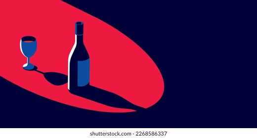 Illustration of a bottle of wine and a glass of wine in retro style.