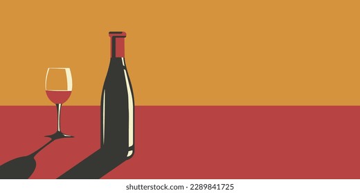 Illustration of a bottle of wine and a glass of wine in retro style.