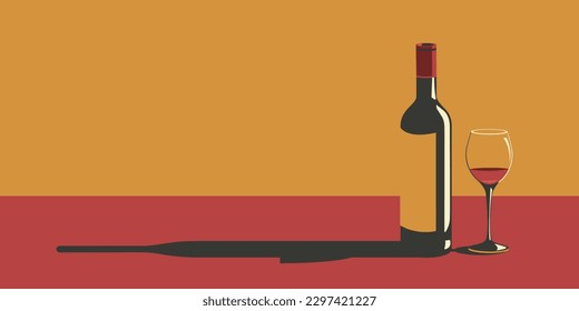 Illustration of a bottle of wine and a glass of wine in retro style.