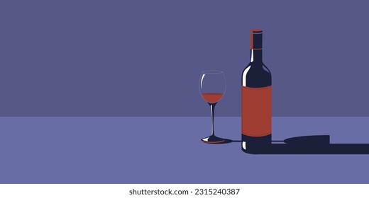 Illustration of a bottle of wine and a glass of wine in retro style.