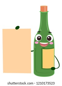 Illustration of a Bottle of Wine Holding a Blank Board