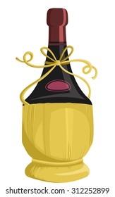 Illustration of a Bottle of Wine Packaged in a Fiasco Basket