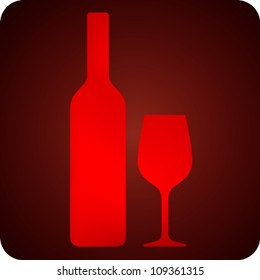 illustration with bottle and wineglass. bar sign