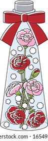 Illustration of bottled flowers with carnation