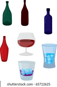 illustration of bottles and glass on a white background