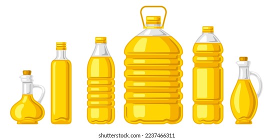 Illustration of bottles with sunflower oil. Image for culinary and agriculture.