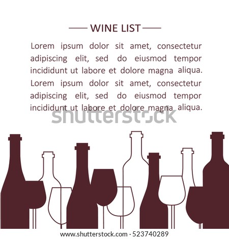 Illustration with bottles and wineglasses. Modern thin line icons, flat style design. Vector background with colorful objects. Backdrop with winery elements and wine icon collection